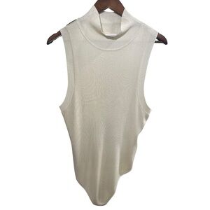 Good American 7 Cream Mock neck Ribbed Sleeveless Snap Button Bodysuit